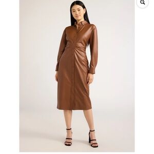 Elegant Tan Faux Leather Dress